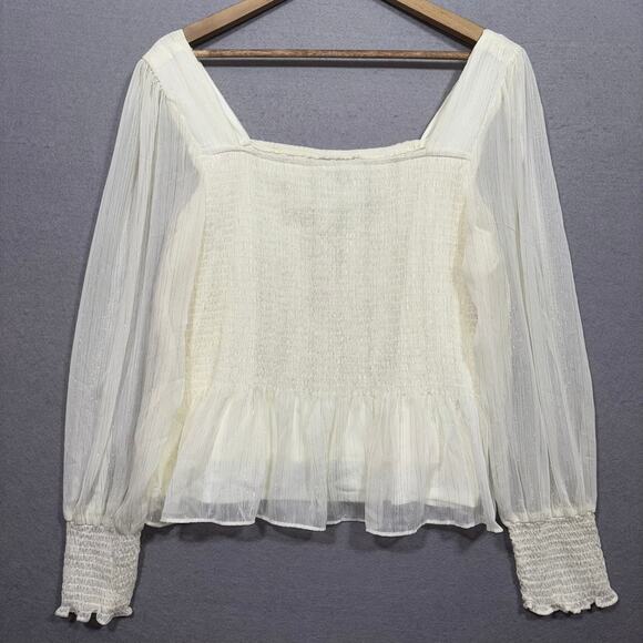 Nine West Sheer Blouse XXL White Cream Ruched Sleeve Romantic Boho Poet Top - Picture 1 of 6